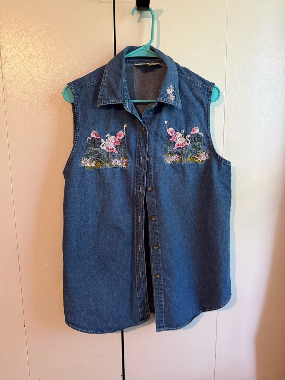 Quizz Again Vintage 1990s Embroidered Denim Vest size L